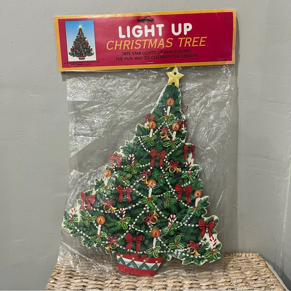 NEW VINTAGE RETRO‎ BEISTLE  Light Up CHRISTMAS TREE 1995 16.5” HANGING CARDBOARD